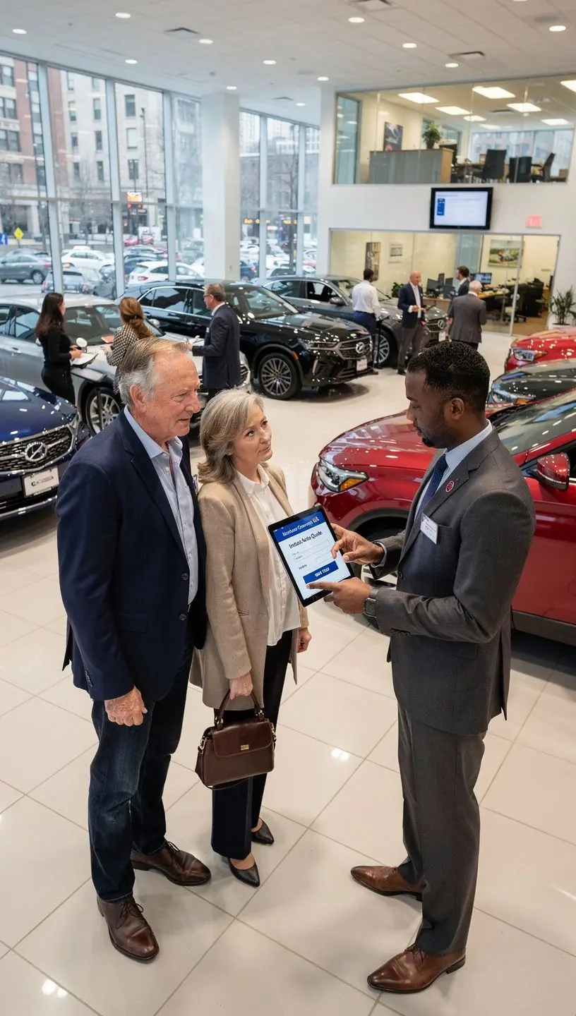 Счастливый клиент, получающий мгновенную оценку страховки